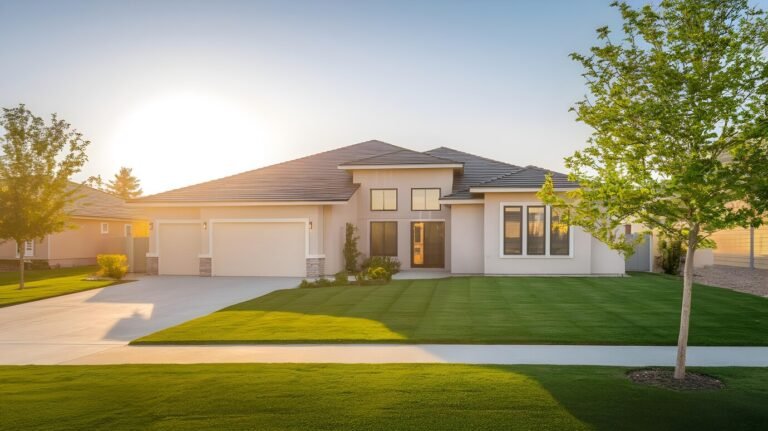 modern-suburban-house-with-lush-green-lawn-blue-sky_23-2151974426